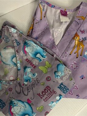 Scrub Disney Eeyore Bambi Tops Lot 2 Womens Sive M.